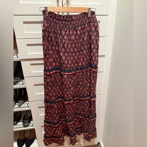 Anthropologie Red and Blue Floral Maxi Skirt